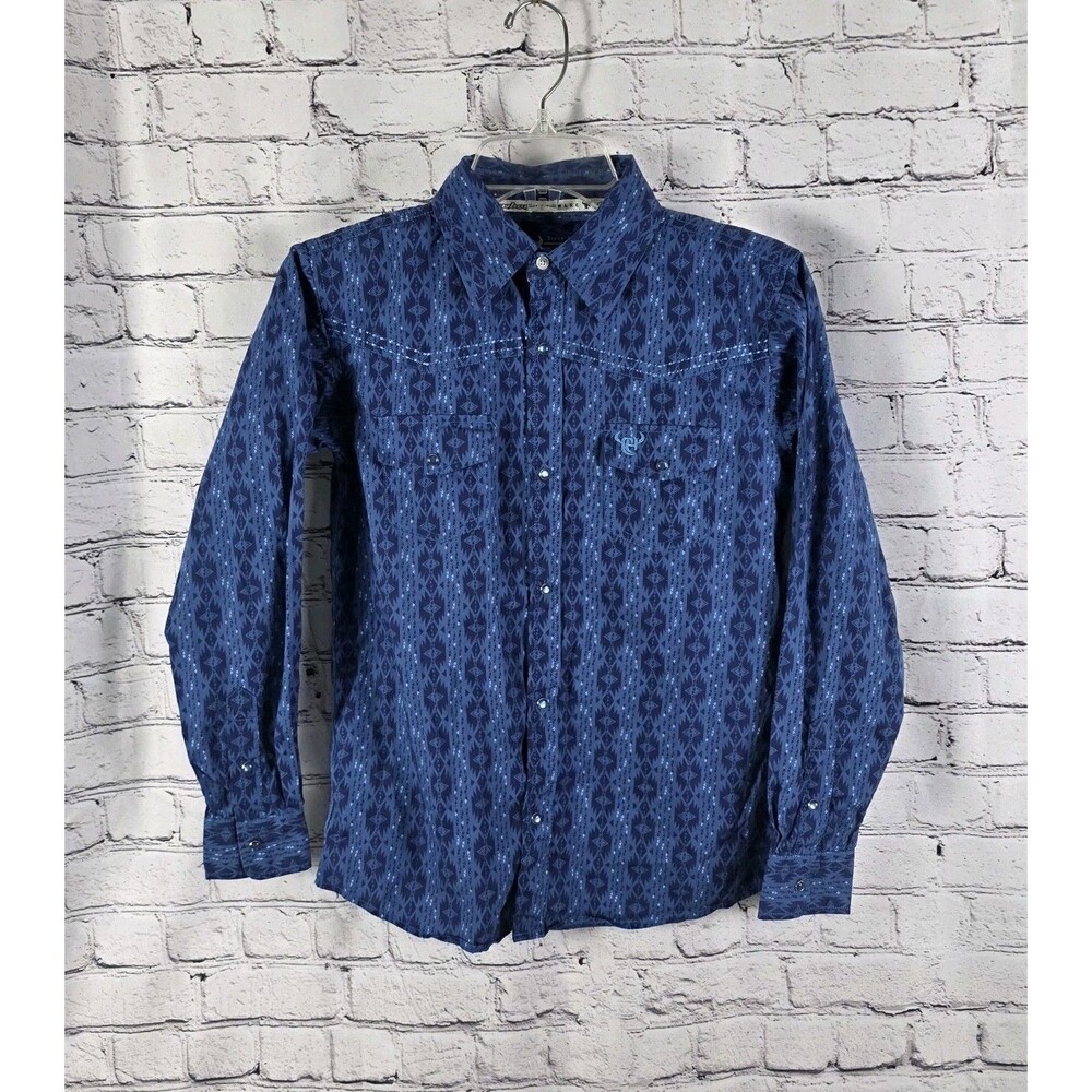 Cowboy Hardware Boys L (10-12) Blue Pearl Snap Long  Shirt Button Up Shirt